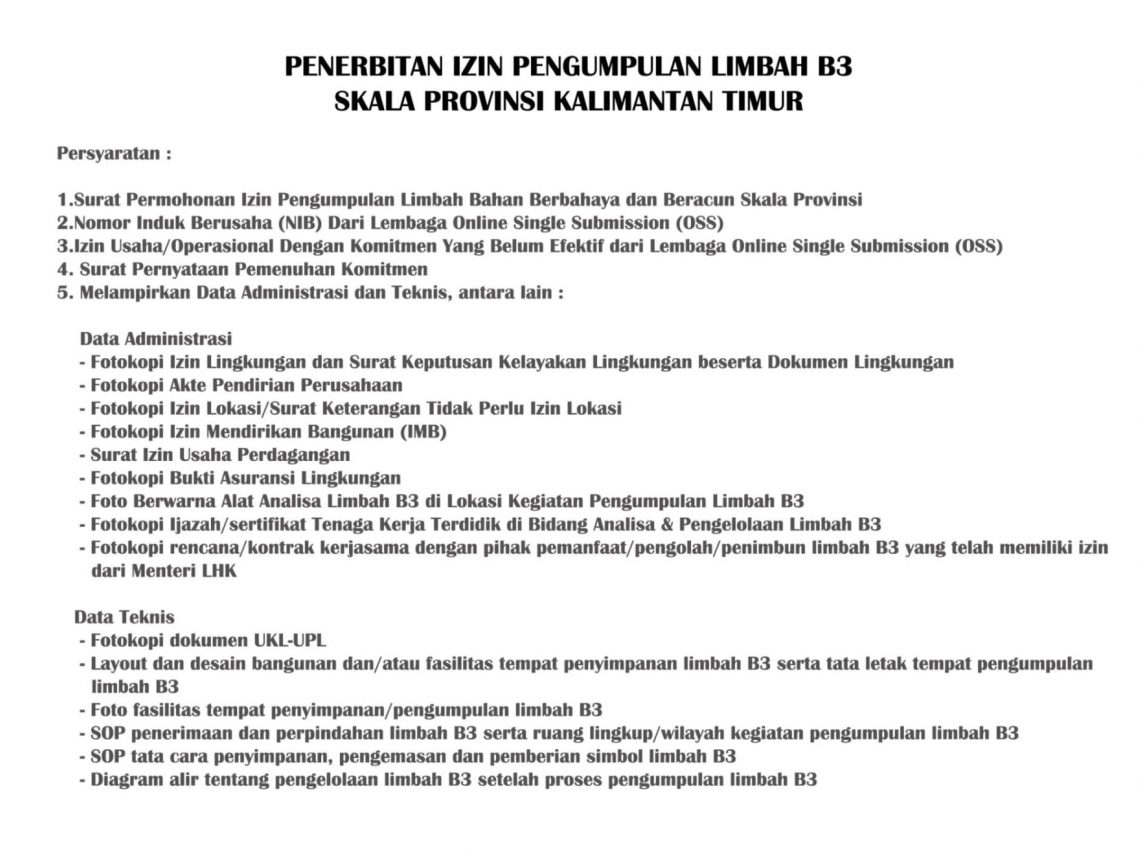 Penerbitan Izin Pengumpulan Limbah B3 Skala Provinsi Kalimantan Timur ...